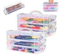 Exquilnova 2PCS 3 Tier Clear Pencil Case,Stackable Pencil Box with Snap Tight Lid,Plastic Pen Storage for Craft Storage,Portable Pen Organiser for School,Home,Office(Transparent Gray)