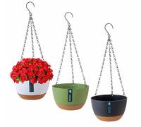 Exquilnova 3Pcs Hanging Plant Pot,Hanging Basket with Drainage Holes and Saucers,Hanging Plant Holder for Outdoor Indoor,Hanging Basket Indoor for Plants Flowers (Mixed Color)