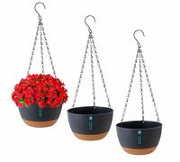 Exquilnova 3Pcs Hanging Plant Pot,Hanging Basket with Drainage Holes and Saucers,Hanging Plant Holder for Outdoor Indoor,Hanging Basket Indoor for Plants Flowers (Dark Gray)