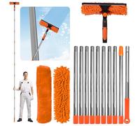 Exquilnova 4.5M Window Cleaning Equipment,Telescopic Window Cleaner with 2-in-1 Silicone Squeegee,Coral Velvet Pad for Home Windows,Bathroom Glass,Car Glass,Upstairs Windows,Solar Panels(Organge)