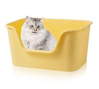 Exquilnova 44 X 38 X 22CM Large Cat Litter Trays,Open Cat Litter Boxes with High Sided,Low Entry,Uncovered High Sides Cats Tray for Kitten,Rabbit,Guinea Pig,Easy to Clean(Yellow,44 X 38 X 22CM)
