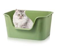 Exquilnova 44 X 38 X 22CM Large Cat Litter Trays,Open Cat Litter Boxes with High Sided,Low Entry,Uncovered High Sides Cats Tray for Kitten,Rabbit,Guinea Pig,Easy to Clean(Green,44 X 38 X 22CM)