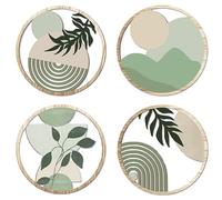 Exquilnova 4PCS Bohemian Wooden Wall Art,Round Boho Wall Decor,Minimalist Boho Decor for Farmhouse,Bedroom,Living Room,Office,Hotels,Coffee Shops,Galleries(Green,4PCS)
