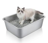 Exquilnova 50 X 35 X 15CM Stainless Steel Cat Litter Tray,Open Cat Litter Boxes with High Sided,Uncovered Stainless Steel Cat Litter Box for Kitten,Rabbit,Guinea Pig,Easy to Clean(M)