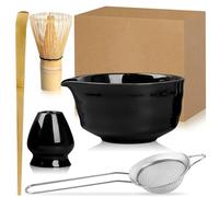 Exquilnova 5PCS Matcha Whisk Set with Matcha Bowl,Whisk Holder,Matcha Wisk,Spoon and Sieve,Matcha Starter Kit for Matcha Tea Ceremony(Black)