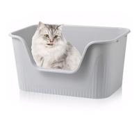 Exquilnova 64 X 45 X 33CM Large Cat Litter Trays,Open Cat Litter Boxes with High Sided,Low Entry,Uncovered High Sides Cats Tray for Kitten,Rabbit,Guinea Pig,Easy to Clean(Grey,64 X 45 X 33CM)