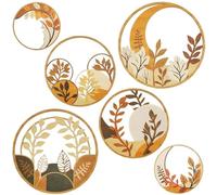 Exquilnova 6PCS Bohemian Wooden Wall Art,Round Boho Wall Decor,Minimalist Boho Decor for Farmhouse,Bedroom,Living Room,Office,Hotels,Coffee Shops,Galleries(Brown,6PCS)