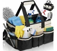 Exquilnova Cleaning Caddy with Handle,Large Tote Bag Organiser with Detachable Divider,Cleaning Bag with Adjustable Shoulder Strap,Cleaning Caddy Bag for Cleaning Supplies,Garden,Car,Home(White)