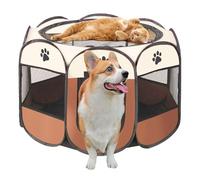 Exquilnova Portable Foldable Dog Play Pen,Breathable Mesh Dog Cage,Animal Pop Up Play Pen for Indoor Outdoor,Puppy Crate for Puppy,Kitten,Rabbit,Hamster,Hedgehog,Chicken(Coffee,S)