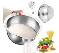Exquilnova Rice Strainer,Rice Washer with Side Sieve,Stainless Steel Rice Washing Bowl for Cleaning Rice,Rice Washer Strainer for Cleaning Fruits,Beans and Vegetables