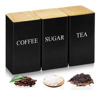 Exquilnova Tea Coffee Sugar Canisters,3 Piece 1000ml of Black Tea Coffee and Sugar Canisters Set with Lid,Sugar Pot for Kitchen Storage Easy to Open