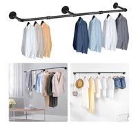 Exquilnova Wall Mounted Clothes Rail,Black Metal Clothing Rack,Multifunctional Heavy Duty Clothes Rail,Hanging Rails Suitable for Bedroom,Laundry,Kitchen,Bathroom (180CM)
