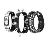EXQUIMA 3 PCS Studded Bracelet Set, Punk Rock Spiked Leather Bracelets, 80s Gothic Studded Spikes Bracelets, Wristband Adjustable Wrap Wrist Cuffs For Halloween Party Favors