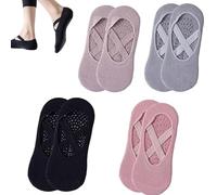 EXQUIMA 4 PCS Reformer Pilates Socks,Yoga Socks for Women with Grips,Yoga Pilates Cotton Socks,Suitable for Pilates Ballet Fitness Dance Barefoot(Black, Taro Purple, Blue Gray, Coral Powder)