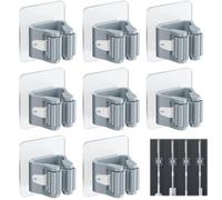 EXQUIMA 8 PCS Broom Holder, Self Adhesive Mop Holder Wall Mounted, Grey Broom Storage Organiser, Non Slip Mop And Broom Holder For Kitchen Bathroom Garage Utility Room Cleaning Tool Storage