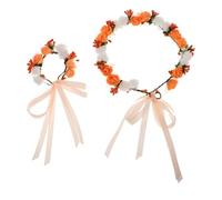 EXQUIMEUBLE 1 Set Bridal Floral Headpiece and Wristband Set Boho Rose Flower Garland for Weddings Elegant Hair Accessories Realistic Design for Brides Complete Rose Set
