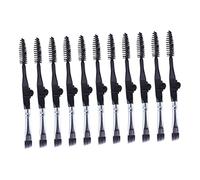 EXQUIMEUBLE 10pcs Foldable Dual-head Mini Makeup Brush Set Professional Eyebrow and Eyelash Brushes for Women Black-silver