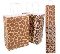 EXQUIMEUBLE 10pcs Kraft Paper Shopping Bags with Handles Foldable Portable Paper Handheld Pouches Printed Pattern for Holiday and Shopping Use Gift Wrapping Supplies