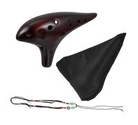 EXQUIMEUBLE 12 Holes Alto c Ocarina Ceramic Musical Instrument Straw Pattern, Red Brown Mini Ocarina for Beginners and Students, Portable Music Supply for Performance