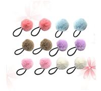 EXQUIMEUBLE 12 Pcs Fluffy Ball Hair Ties Ponytail Holders Elastic Stretch Bands for Hair Styling Accessories Soft Faux Rabbit White Pink Sky Blue Khaki Light Purple and Watermelon Red for