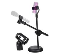 EXQUIMEUBLE 1Set Adjustable Desktop Microphone Stand with Detachable Phone Holder for Home Studio Recording Podcasting and Live Broadcasting Telescopic Tabletop Mic Support Clamp