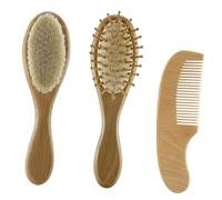 EXQUIMEUBLE 1Set Hair Brush and Wooden Comb Gentle Grooming Supplies for Newborn Scalp Care Safe Massage Effect Shower present Boxed