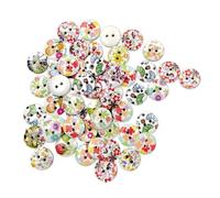 EXQUIMEUBLE 200 Pcs 15mm Round Wooden Buttons Printed Flower Design White Base Mixed Colours for DIY Sewing Crafting and Scrapbooking Accessories Random Color