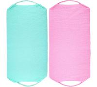 EXQUIMEUBLE 2pcs Dual-Sided Bathing Scrubber Towels with Drawstring for Body and Back Exfoliation, Powerful Exfoliating Shower Back Scrubbers in Blue and Pink for Deep Dead Skin Removal
