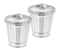 EXQUIMEUBLE 2pcs Mini Galvanized Metal Waste Buckets with Lid Portable Desktop Trash Cans for Home Office Dorm Sturdy Countertop Garbage Containers Odor Resistant Small Rubbish Bins