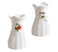 EXQUIMEUBLE 2pcs Plastic Home Vases with Elegant Lace Rim, Stable and Strong Desktop Flower Vases for Wedding and Home Decoration, Beautiful Appearance and Concise Temperament Assorted style