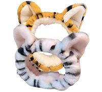 EXQUIMEUBLE 2pcs Plush Tiger Ears Headband Stretch Makeup Hairbands Wide Soft Face Wash Headbands for Women Skincare Spa Use White and Yellow