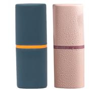 EXQUIMEUBLE 2pcs Portable Toothbrush Case and Washing Cup for Travel and Home Compact Storage Container with Rounded Corners Fine Workmanship in Dark Blue and Pink
