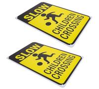 EXQUIMEUBLE 2pcs Slow down Crossing Signs Iron Warning Safety Street Signs for Playgrounds and Roads High Visibility Traffic Security