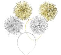 EXQUIMEUBLE 2pcs Sparkling Pom Pom Bopper Headbands Silver and Gold Tinsel Ball, Lightweight Party Hair Accessories for Women and Adults, New Year's Celebration and Birthday Photo Booth Props