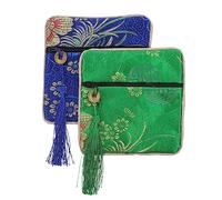 EXQUIMEUBLE 2pcs Stylish Pipa Nail Bag Embroidered Coin Bag Zipper Guzheng Jewelry Holders Picks Organizers Comfortable Touch Vintage Design