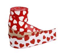 EXQUIMEUBLE 3 Rolls Valentine Ribbon for Crafts with Wire 1m White Base Red Heart 1m Red Heart Burlap Natural DIY Wrapping Wreaths Party Decorations