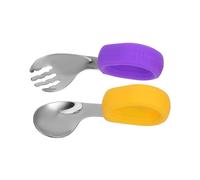 EXQUIMEUBLE 304 Stainless Steel Curved Fork and Spoon Set Toddler Utensils Set for Adaptive Eating Short Handle Cutlery for Kids and Babies Dishwasher Safe