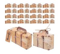 EXQUIMEUBLE 60pcs Mini Luggage Paper Suitcase Boxes with Vintage Map Design, Kraft Paper Candy and Chocolate Packing Cases for Travel-themed Party Favors and Wedding, 3.2x2.2x1.2in