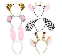 EXQUIMEUBLE 6pcs Cartoon Animal Headbands Cute Adults Hairbands for Party Costume Accessories with Cow Ears Giraffe Tiger Mouse Deer Rabbit Design Durable and Comfortable