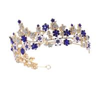 EXQUIMEUBLE Baroque Wedding Crown Tiara Lightweight Headband Rhinestone Decorated Bridal Headpiece for Brides Wedding Stage Performances (Dark Blue)