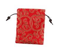 EXQUIMEUBLE Brocade Jewelry Pouch for Singing Bowls and Buddhist Prayer Beads - Drawstring Closure Secure Storage Bag with Elegant Traditional Design in Red, for Travel and Daily Use