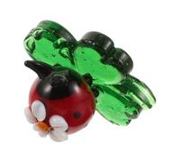 EXQUIMEUBLE Collectible Glass Ladybug Figurine with Four Leaf Clover, Tiny Realistic Miniature Animal Decor for Desk or Table Centrepiece, Sturdy Vibrant Colours and Brilliant Translucency