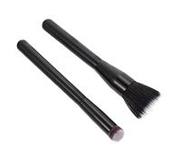 EXQUIMEUBLE Double-fiber Blush Makeup Brush Set 2pcs Large and Small Flat Wool Brushes Black Wooden Handle for Blending and Highlighting Daily Cosmetic Application
