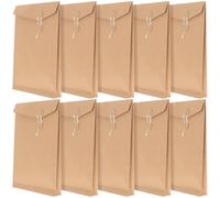 EXQUIMEUBLE Kraft Paper File Envelopes Sturdy Kraft Paper Material 10pcs with String Tie Closure, Document File Organizer Folder to Prevent Documents from Falling for Home and Business Use