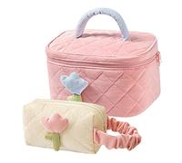 EXQUIMEUBLE Large Capacity Velvet Makeup Bag Set of 2 Portable Toiletry Organizer for Women Cute Travel Cosmetic Pouch Zipper for Home and Travel