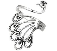 EXQUIMEUBLE Peacock Ring Vintage Ethnic Style Adjustable Open Band for Women Copper Silver with Classic Design for Crocheting and Knitting Color Color