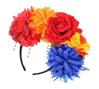 EXQUIMEUBLE Peony Flower Crown Headband Beaded Thread, Floral Hair Wreath for Girls and Women, Party and Festival Hair Accessory in Red, Orange, Yellow, Blue