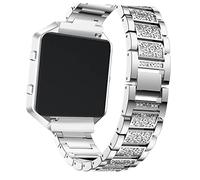 EXQUIMEUBLE Silver Metal Rhinestone Watch Band with Frame Compatible for Fitbit Blaze Hr Stylish Replacement Strap for Women Alloy Bracelet Revamps Smartwatch Wristwear