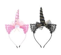 EXQUIMEUBLE Unicorn Design Headbands 2pcs Black and Pink Metal Cat Ear Hair Hoops Party Cosplay Headdress for Kids and Girls