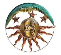 EXQUIMEUBLE Wall Hanging Adornment Moon Sun Pendant Iron Painted 29Cm Diameter, Celestial Outdoor Wall Art Suitable for Garden Patio Porch